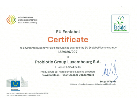 EU Ecolabel Provilan Clean Floor Cleaner certificate