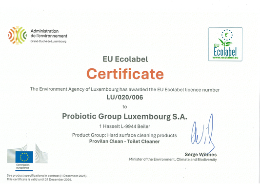 EU Ecolabel Provilan Clean Toilet Cleaner certificate