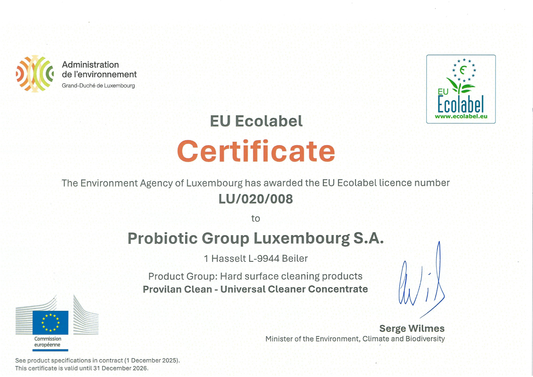 EU Ecolabel Provilan Clean Universal Cleaner certificate