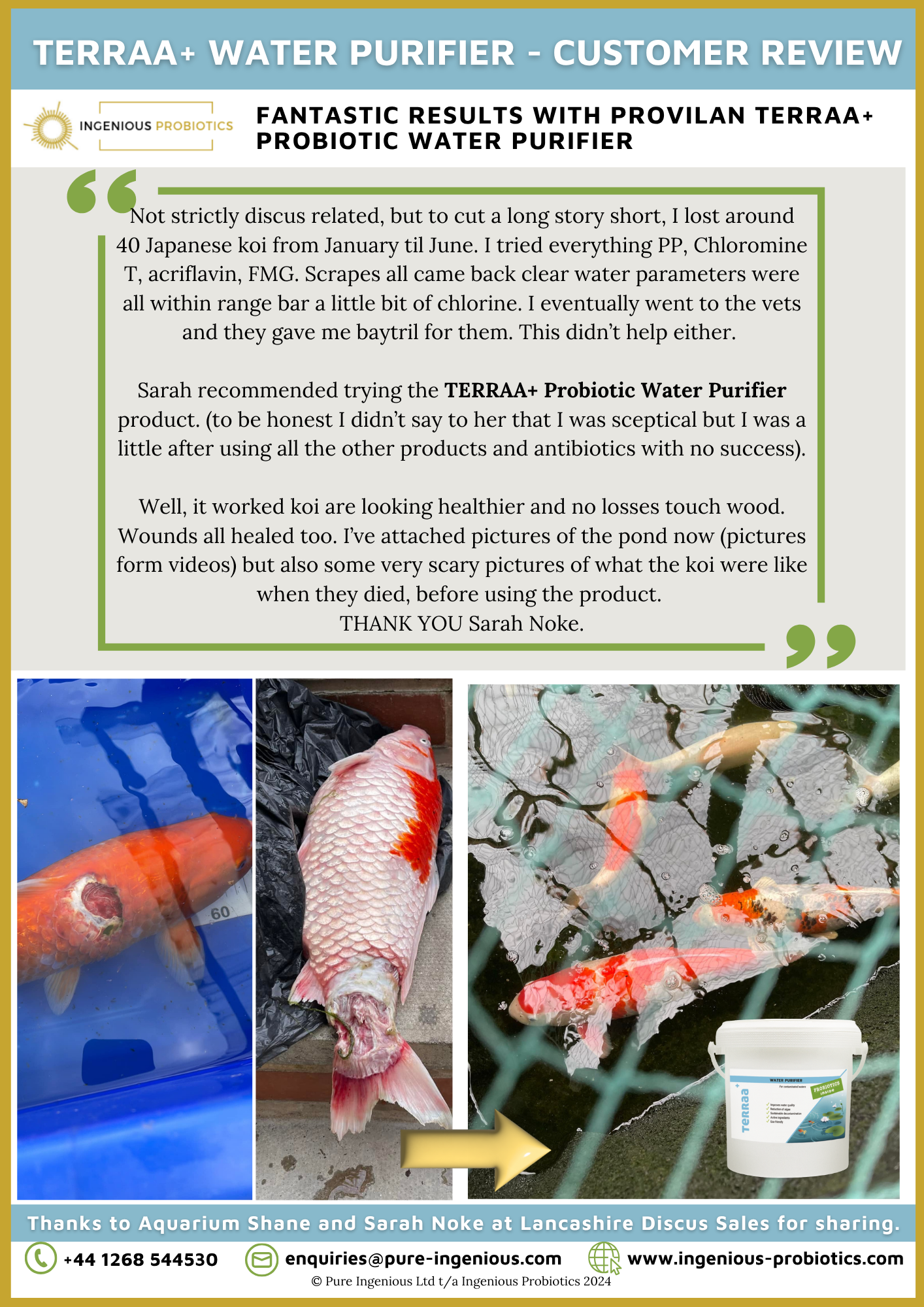 Probiotic Water Purifier - Koi Carp Pond (TERRAA+ is Provilan Earth) | Ingenious Probiotics