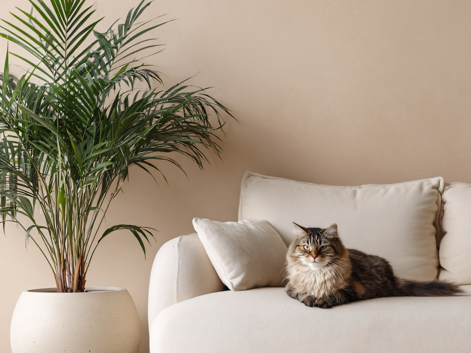 Relaxed cat in a calm home environment, illustrating cleanliness and balance