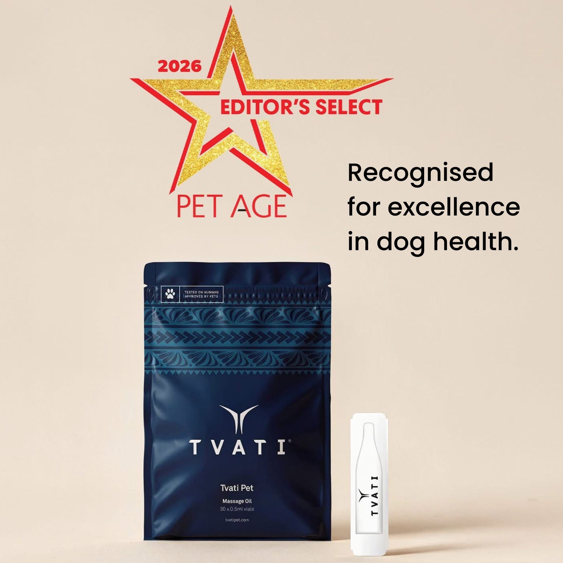 Tvati Pet award recognition for excellence in dog health and natural mobility support