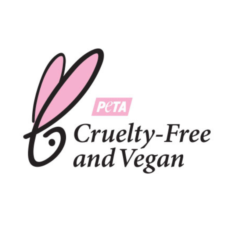 PETA logo with a pink bunny and 'Cruelty-Free and Vegan' text on a white background