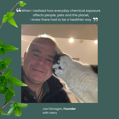 Joe Flanagan founder of Ingenious Probiotics with his cat Harry