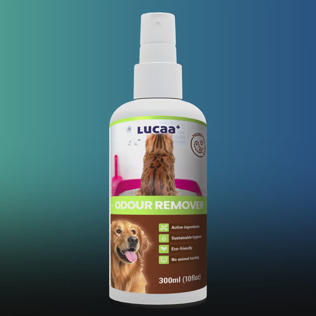 360 degree view of LUCAA+ Probiotic Odour Remover spray for dogs and cats