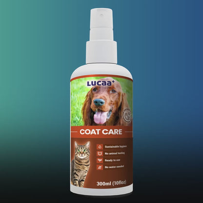 360 degree view of LUCAA+ Probiotic Coat Care spray for dogs and cats